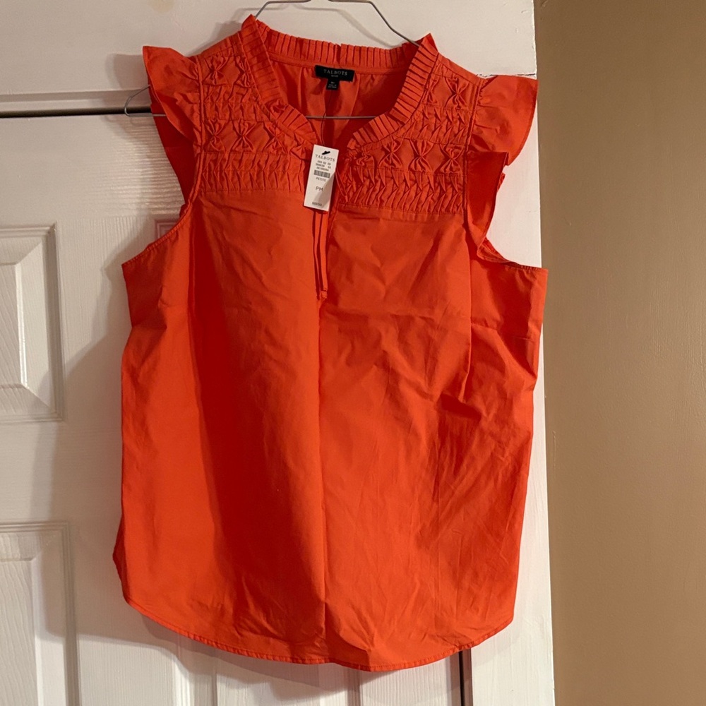 Talbots Vibrant Orange Ruffle Sleeve Blouse